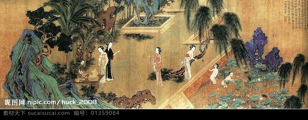 四季仕女图一 国画 文化艺术 绘画书法 国画山水 设计图库 300