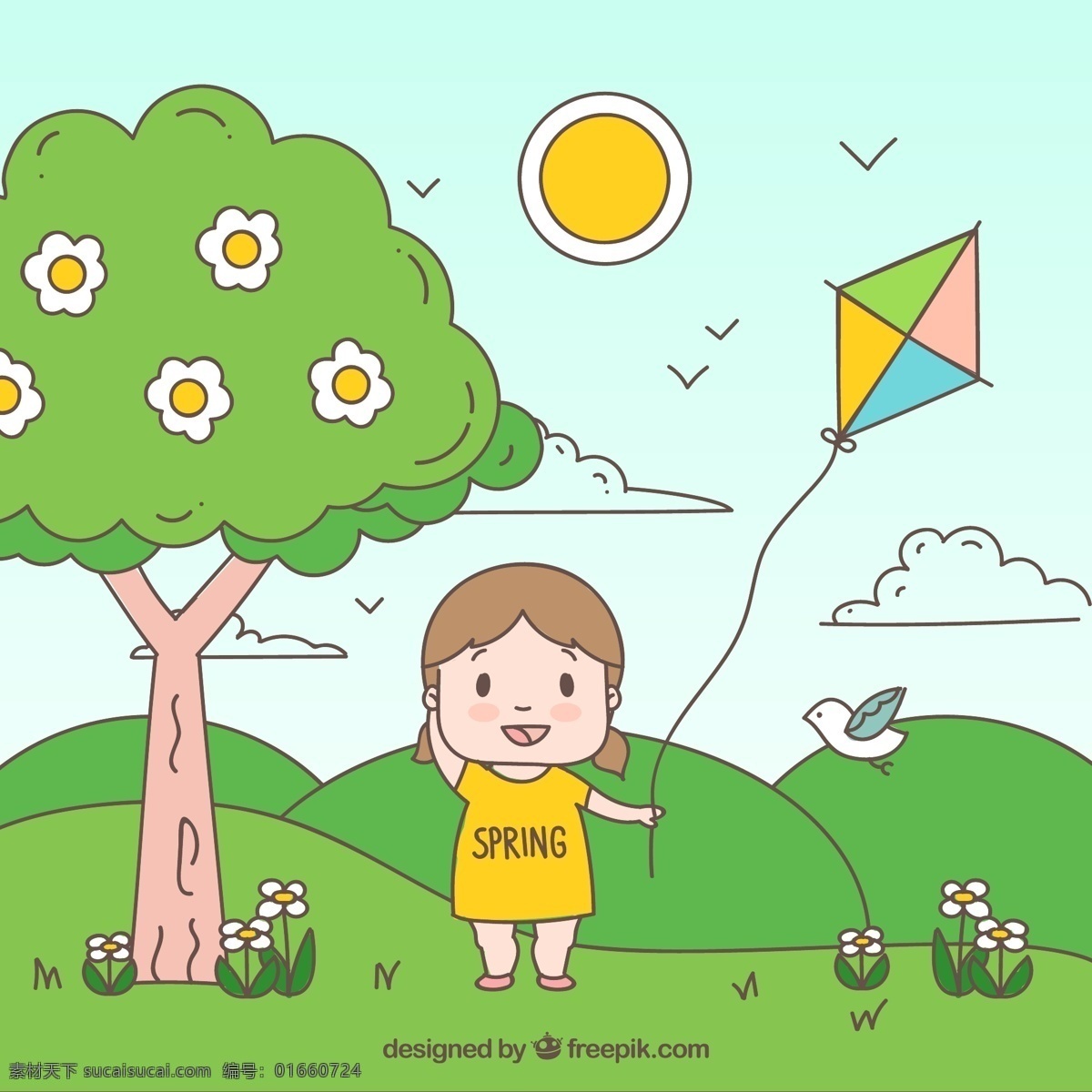 郊外 放风筝 儿童 春季 风筝 树木 源文件 矢量 高清图片