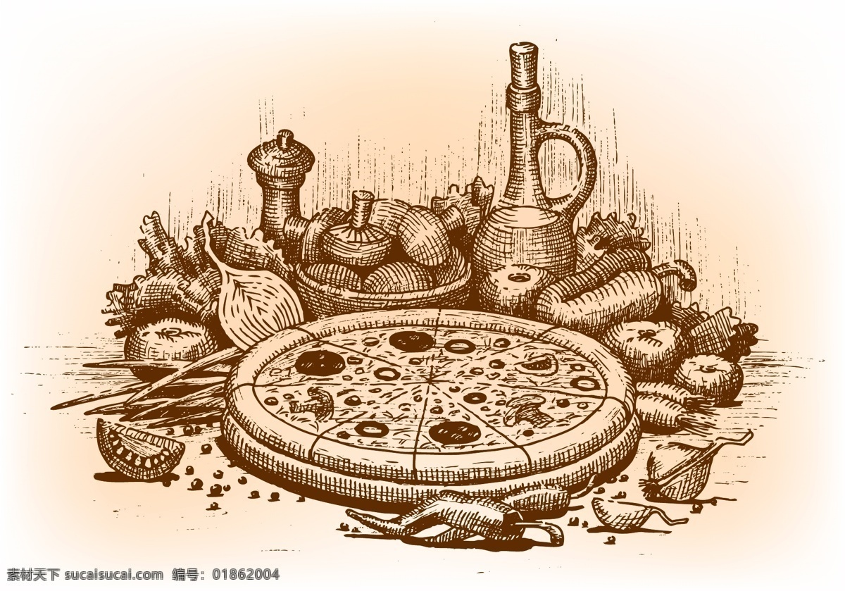 披萨免费下载 披萨 手绘 西点 西方美食 矢量图 其他矢量图