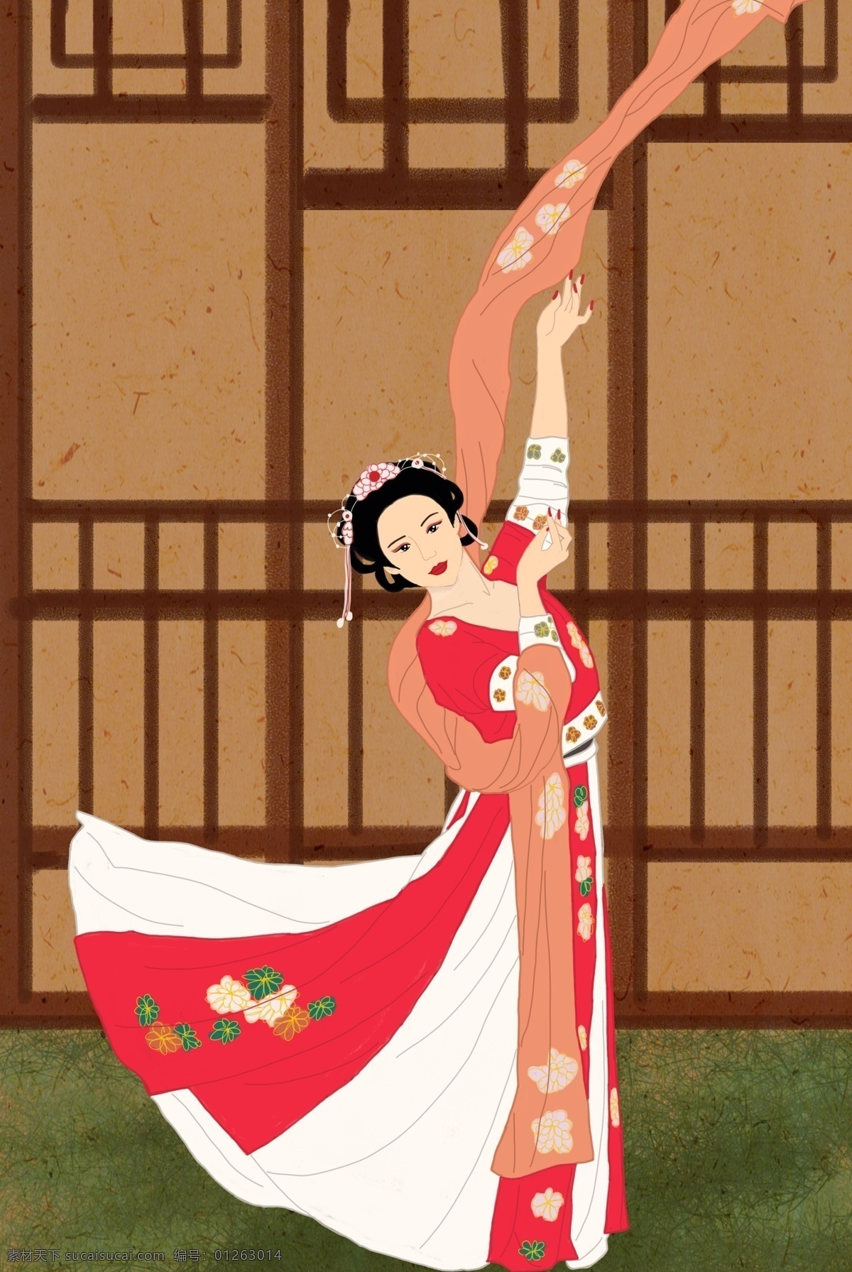 中国 传统文化 汉 服 服饰 古装 女子 传统 文化 汉服 起舞 飘带 手绘插画 分层