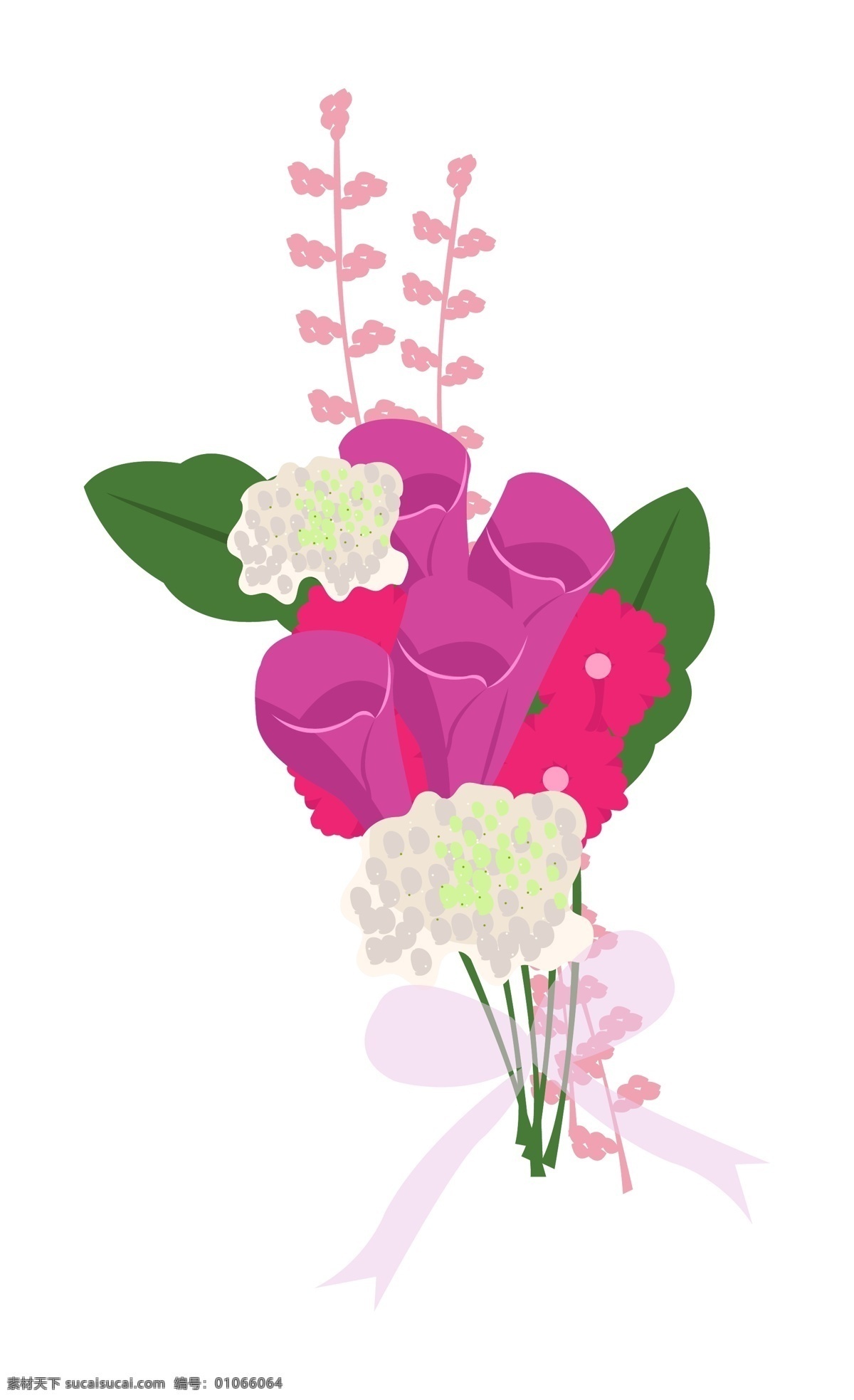 手绘 紫色 花束 插画 绿色叶子 植物 花卉 鲜花花束 手绘花束 花束插图 紫色花束插画 花束插画