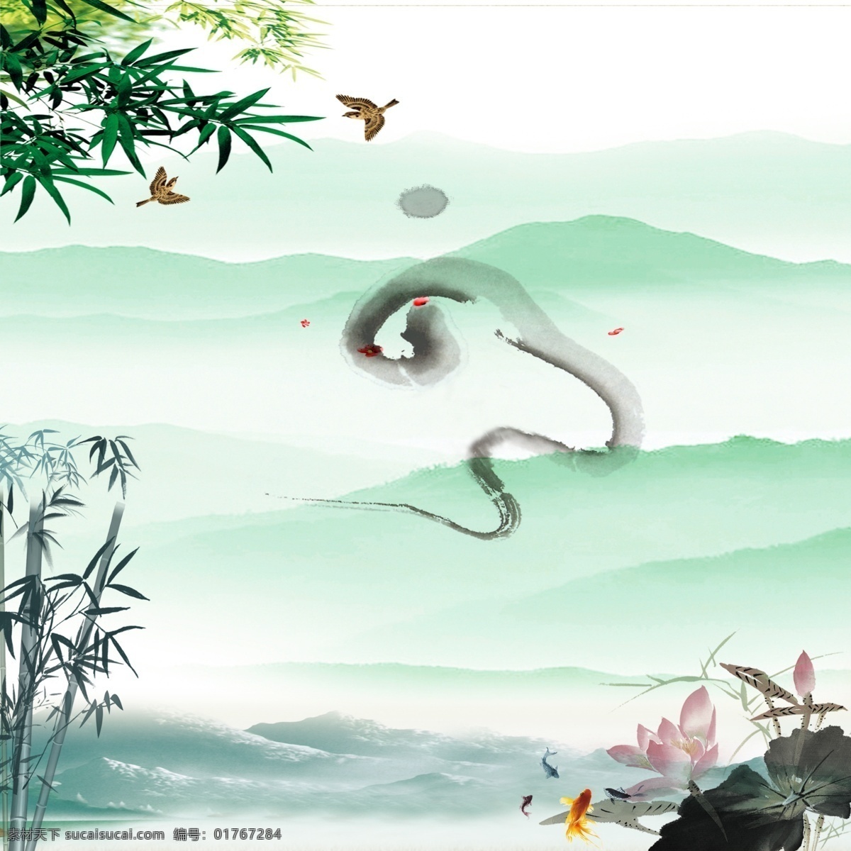 广告设计模板 和谐 荷花 企业理念 企业文化 山 水墨 祥云 企业 理念 模板下载 竹子 鱼 燕子 远山 展板模板 源文件 psd源文件