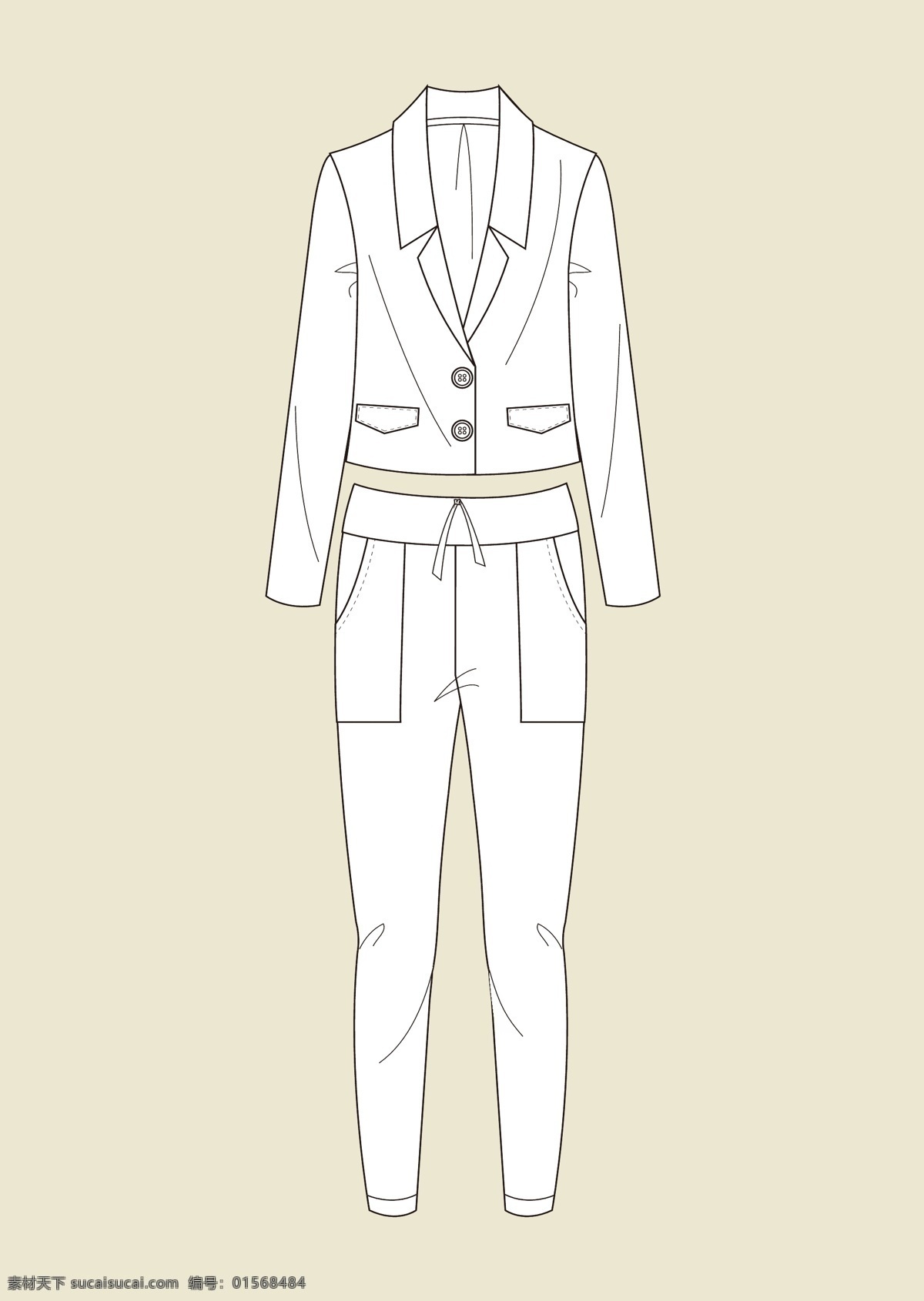 女装 服装 款式 图 套装 矢量图 白色