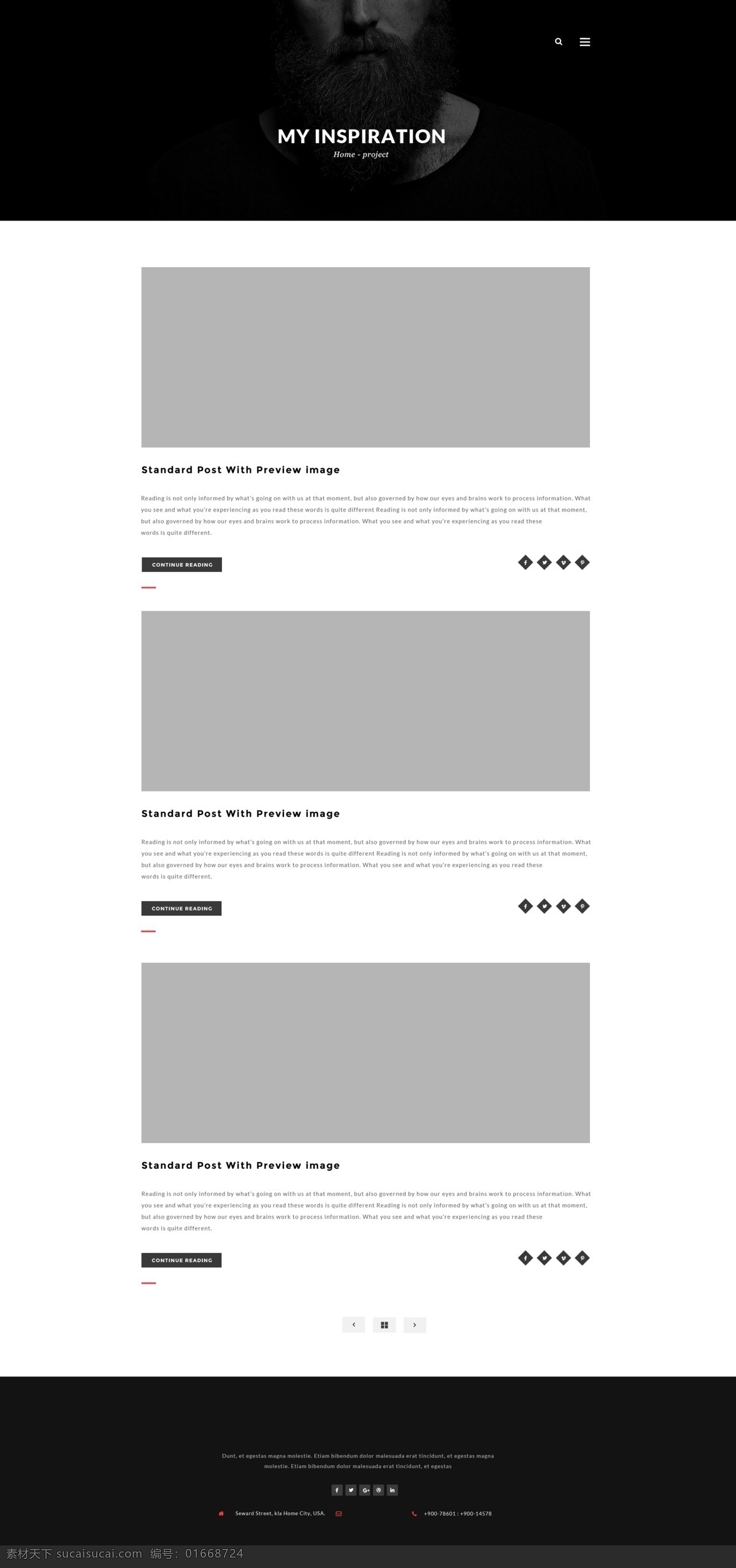 黑白 灰 博客 列表 网页设计 pd 白色 多个 黑色 灰色 简洁 精致 模板
