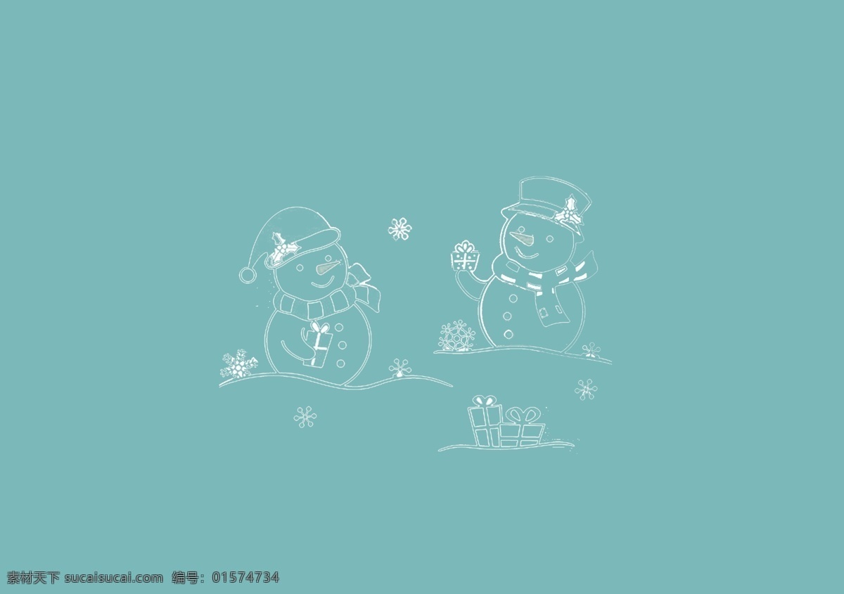 圣诞 雪人 线条 图案 雪花 装饰 背景
