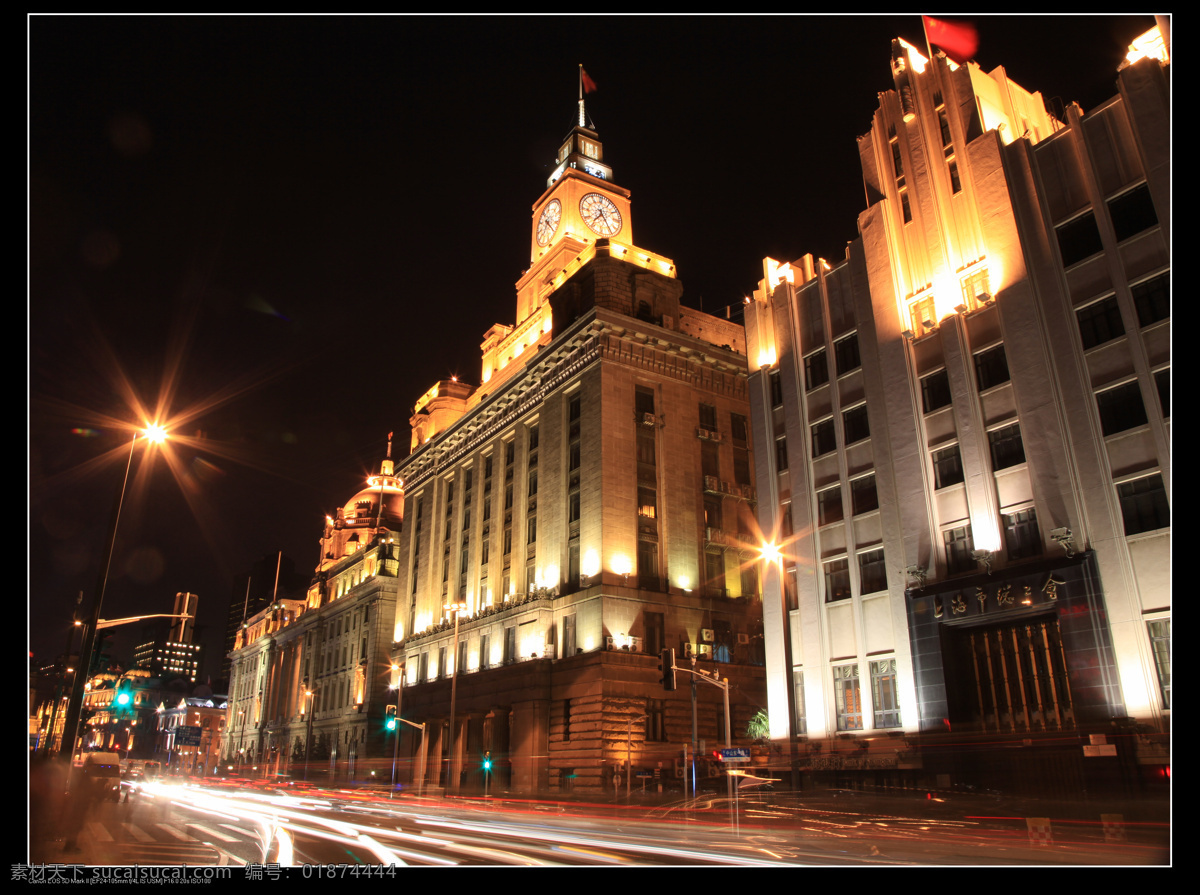 高清图 国内旅游 旅游摄影 霓虹灯 欧式建筑 上海 外滩 夜景 外滩夜景 南京路 钟楼 装饰素材 灯饰素材