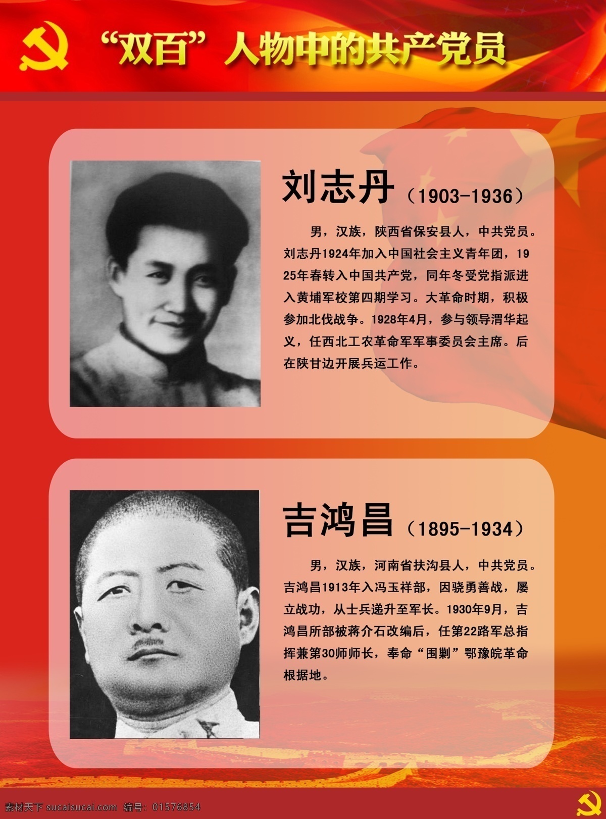 双百人物展板 双百 人物 中 共产党员 刘志丹 吉鸿昌 英雄人物 牺牲 英雄 展板模板 广告设计模板 源文件