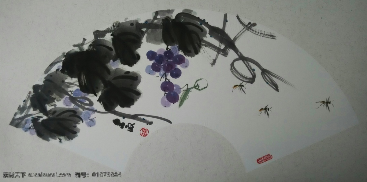 国画葡萄 李文政作品 葡萄 国画草虫 草虫螳螂 李文政 国画 书法作品 文化艺术 绘画书法