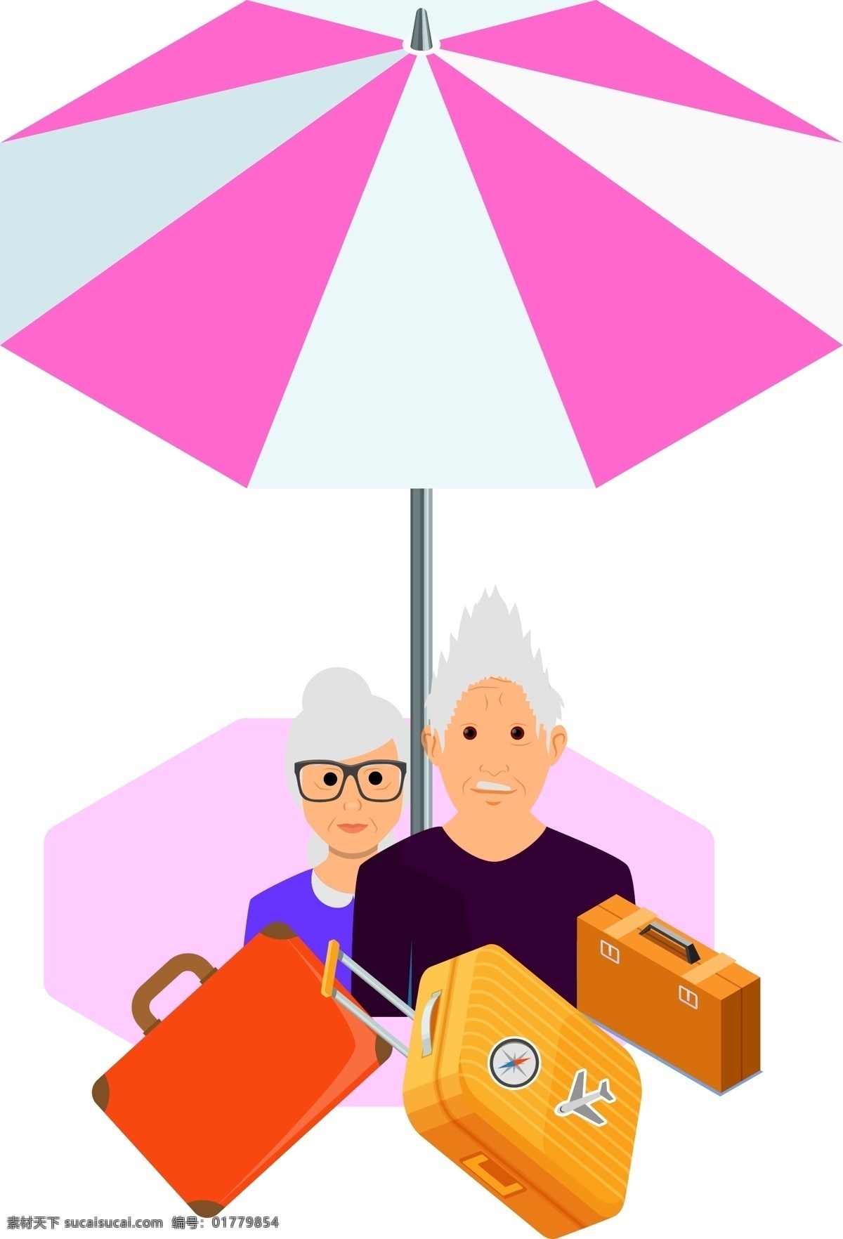 夏季 出游 元素 背景 遮阳伞 人物 旅行箱 背包 卡通