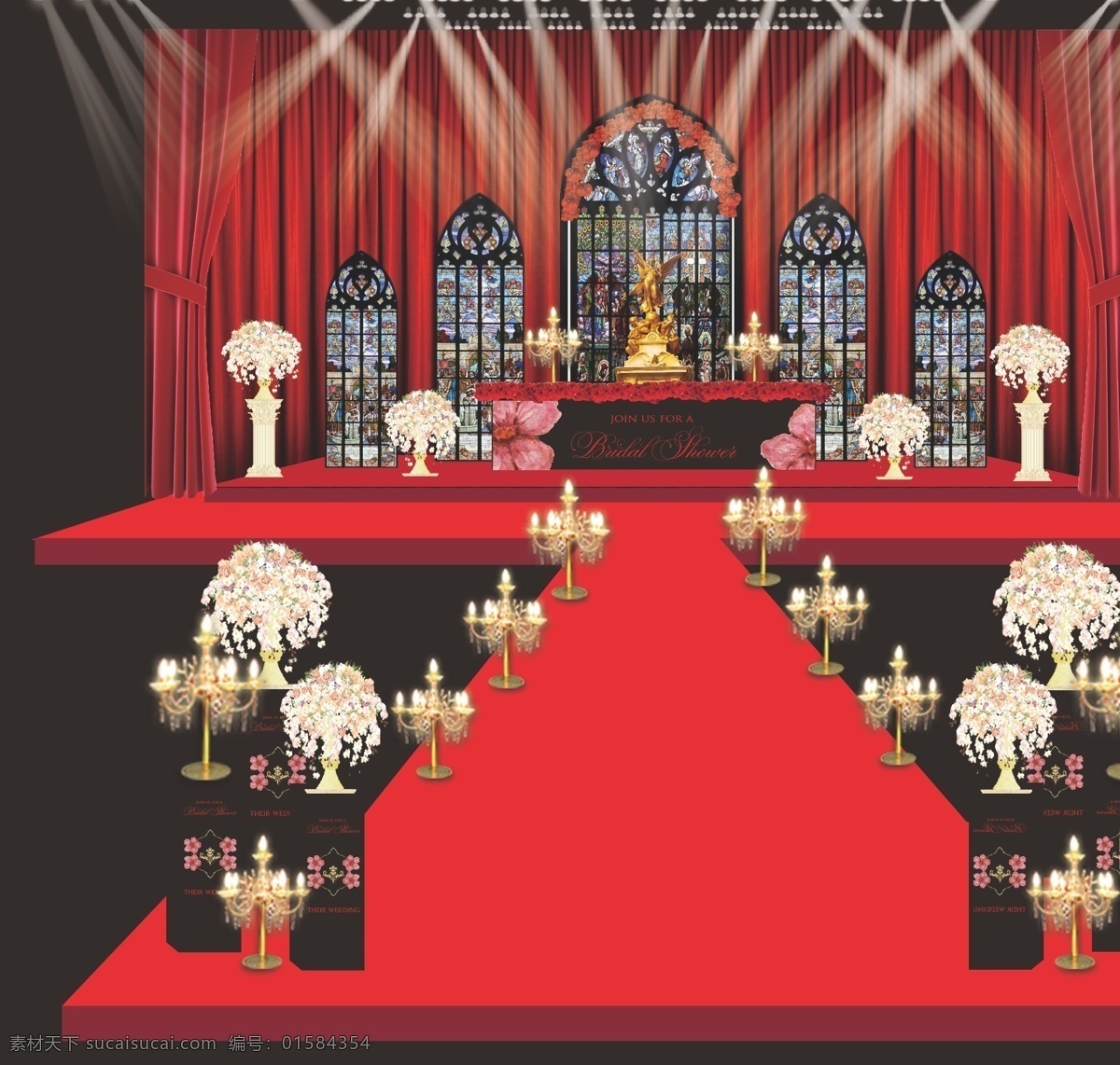 红黑婚礼 杜嘉班纳舞台 红黑婚礼舞台 红 黑 婚礼 效果图 舞台 婚礼效果图 教堂婚礼 水晶灯 红黑教堂 红色