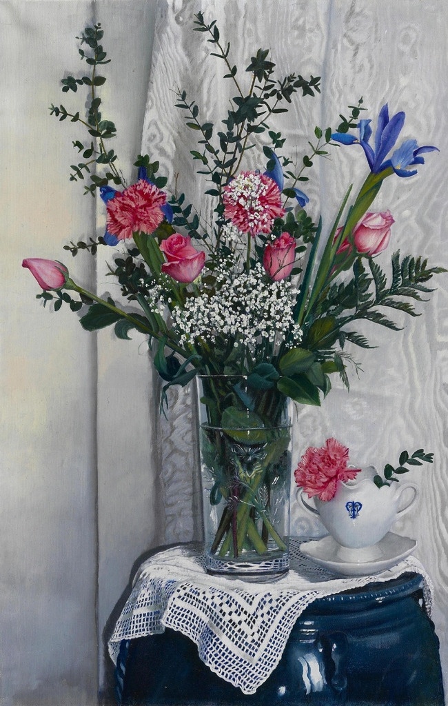 蓝色花朵 花 写实 白色背景 竖 蓝色 花朵 花瓶 油画 文化艺术 绘画书法 bmp
