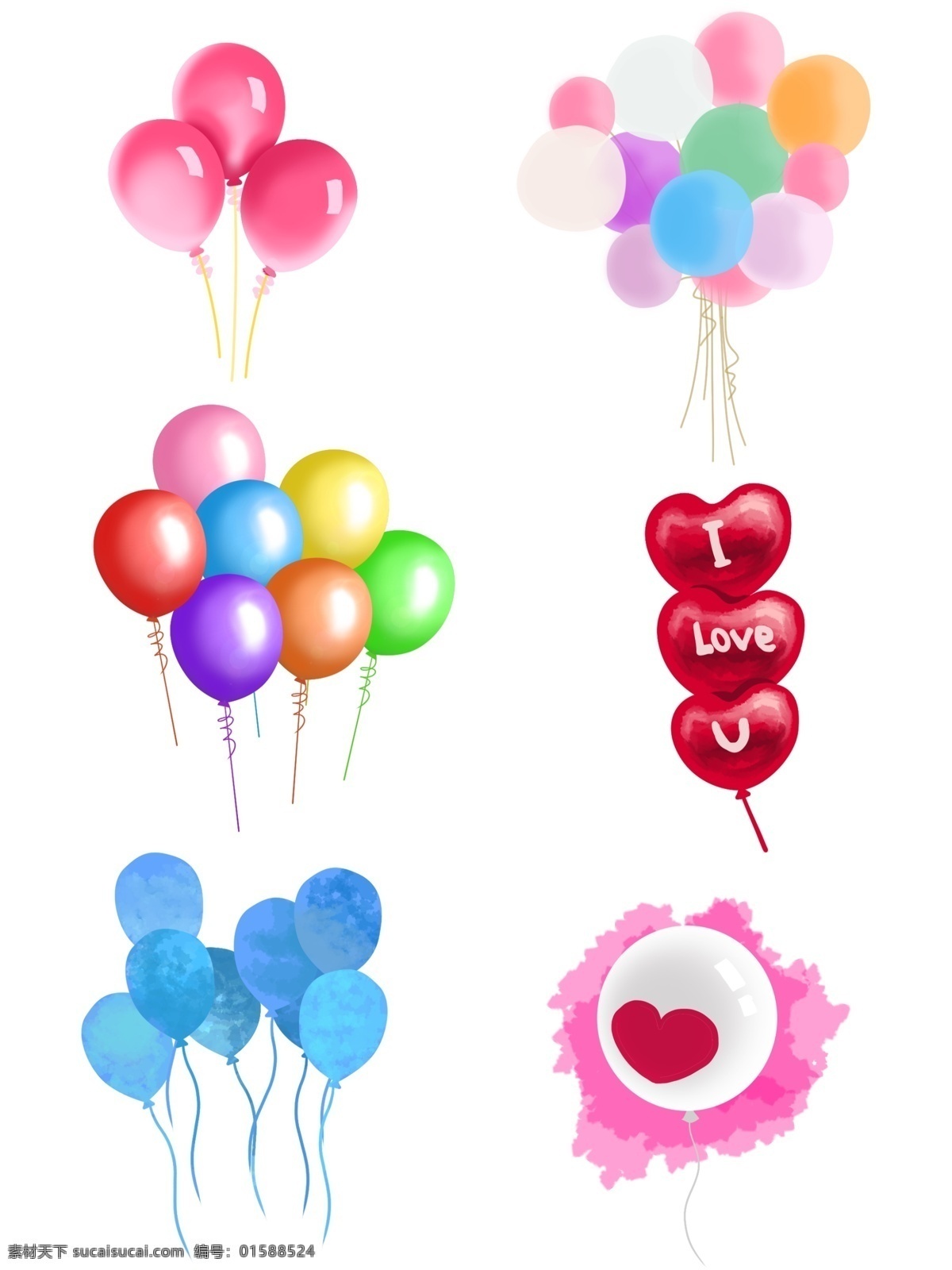 手绘 气球 图案 组合 节日 爱心 节庆 生日