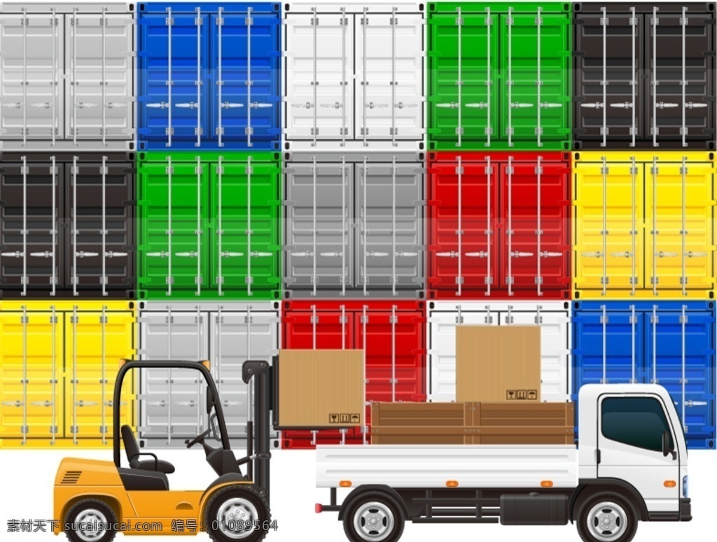 彩色 集装箱 运输 车辆 矢量图 货车 物流 货运 交通 插画 背景 海报 画册 生活百科 现代科技 交通工具