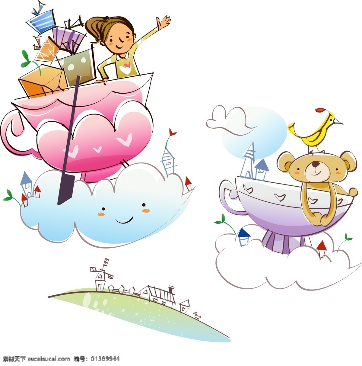 一个 星球 动漫 卡通 可爱 美丽的小熊 矢量图 其他矢量图