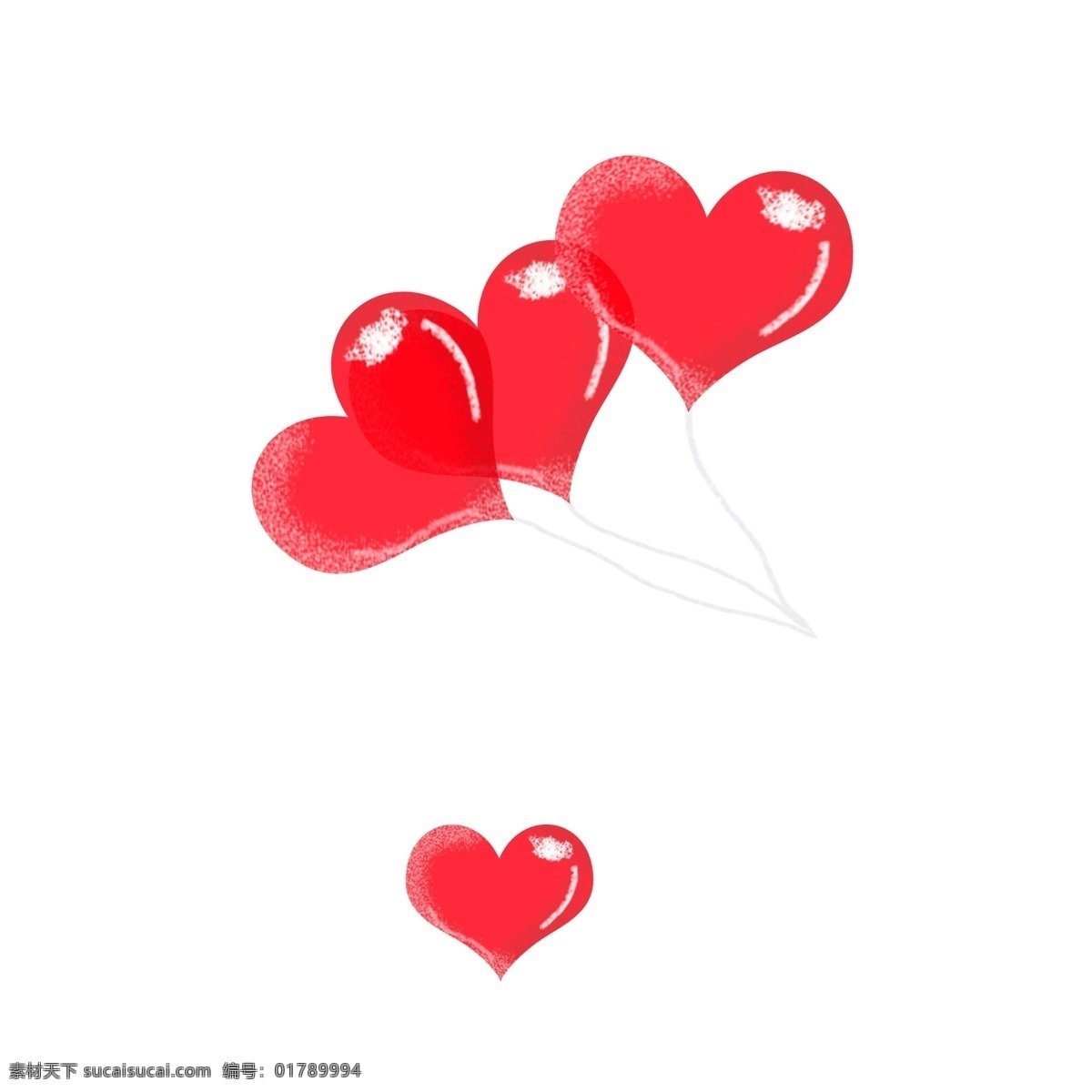 手绘 红色 爱心 气球 插画 节日 漂浮元素