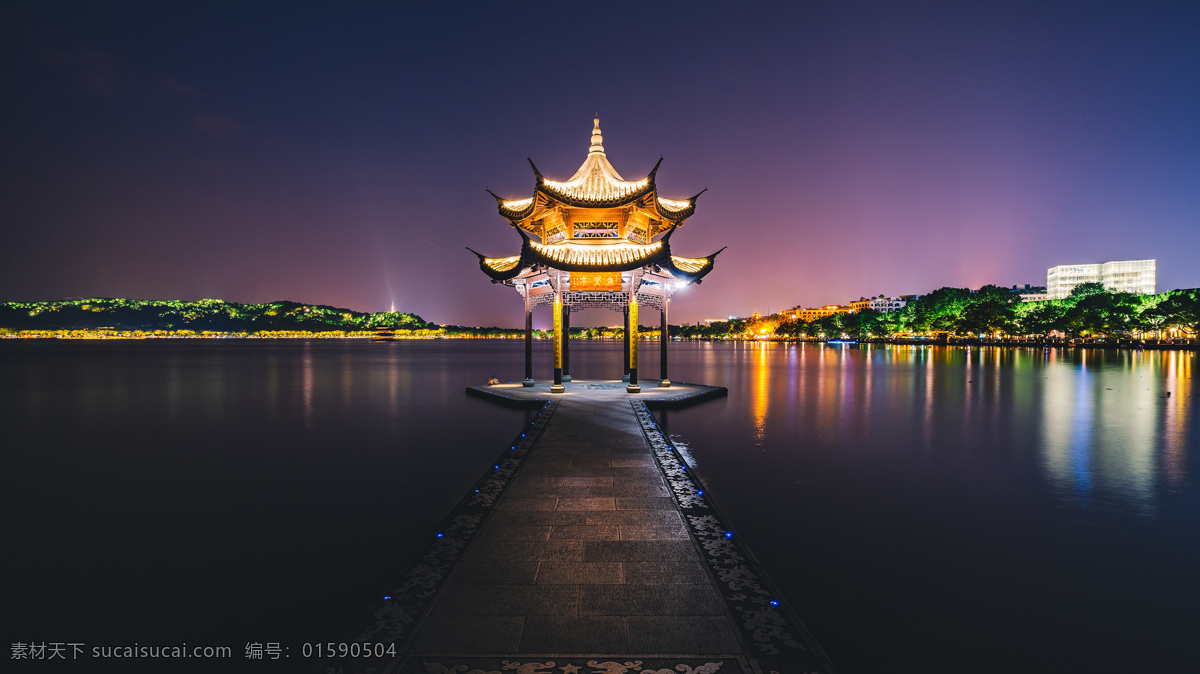 2k 杭州西湖 夜景 杭州 西湖 湖泊 湖畔 湖水 景点 风景 自然景观 风景名胜