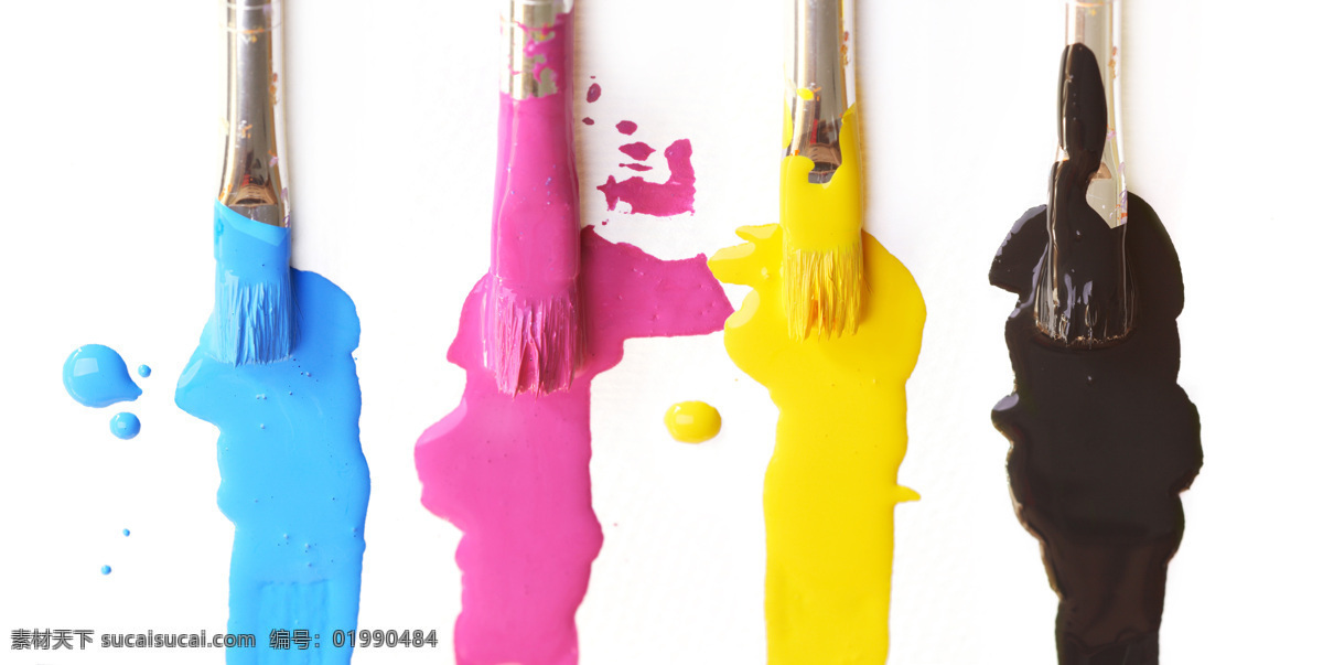 四 色 油漆 笔刷 彩色 色彩 四色油漆 色彩样品 色谱 动感 毛笔 其他类别 生活百科