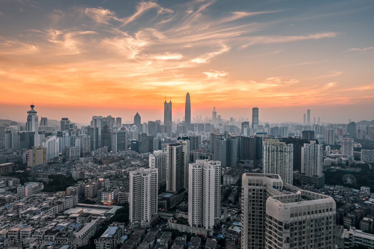 夕阳 下 深圳市 中心 深圳 城市 全景 广东 建筑园林 建筑摄影