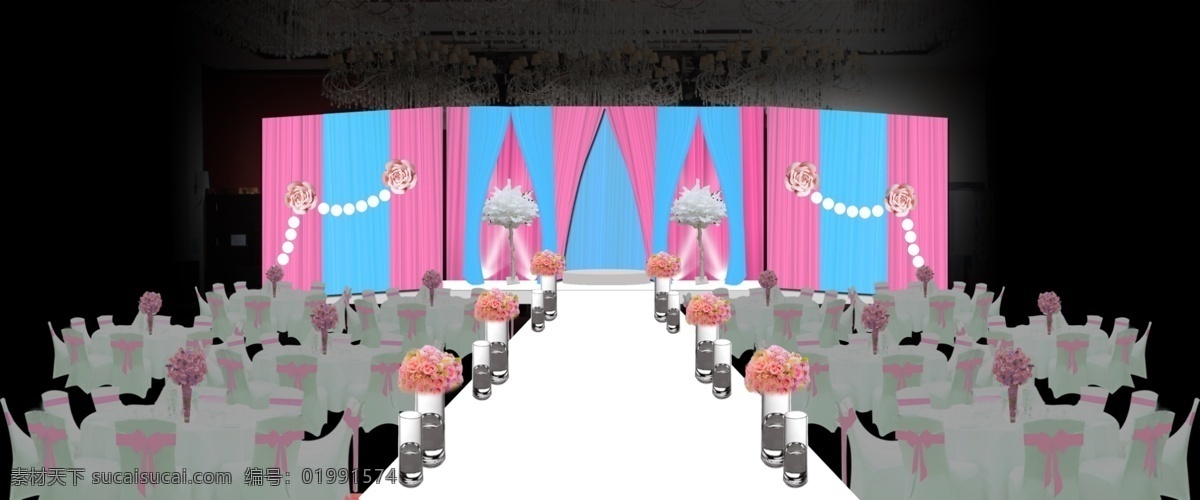 粉 蓝 婚礼 场景 布置 效果图 婚宴 3d 立体 迎宾台 分层 背景 主题 黑色