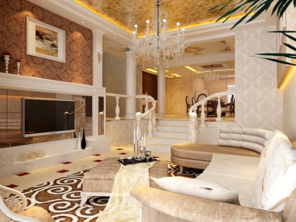 欧式 下沉式 客厅 效果图 欧式建筑 欧式家装 室内设计 电视背景墙 欧式家具 欧式模型 3d模型 max 黄色
