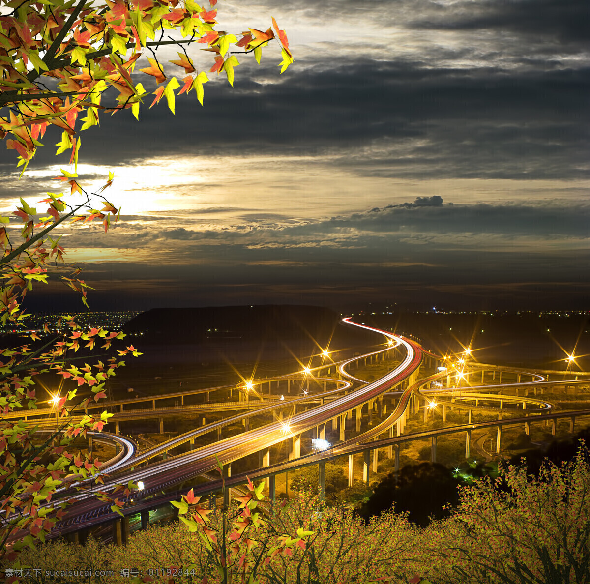 立交桥夜景 立交桥 夜景 灰色天空 绚丽夜景 高清图片