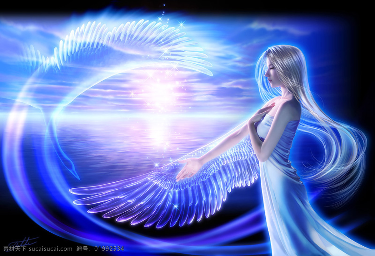 隐形的翅膀 翅膀 女孩 蓝色 炫丽 梦幻 动漫动画 动漫人物 设计图库 300