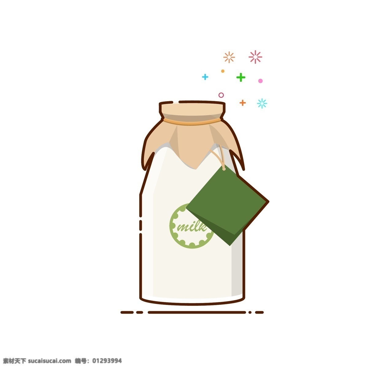 手绘 矢量 mbe 风格 牛奶 罐装 标签 绳子 饮料 可爱 小清新 卡通 液体 水