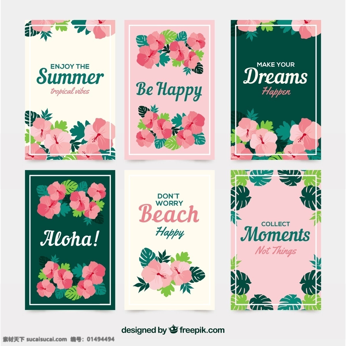 热带 夏季 梦想 卡 花卉 模板 自然 报价 字体 文字 五颜六色 平板 植物 平面设计 贺卡 留言 刻字 开花