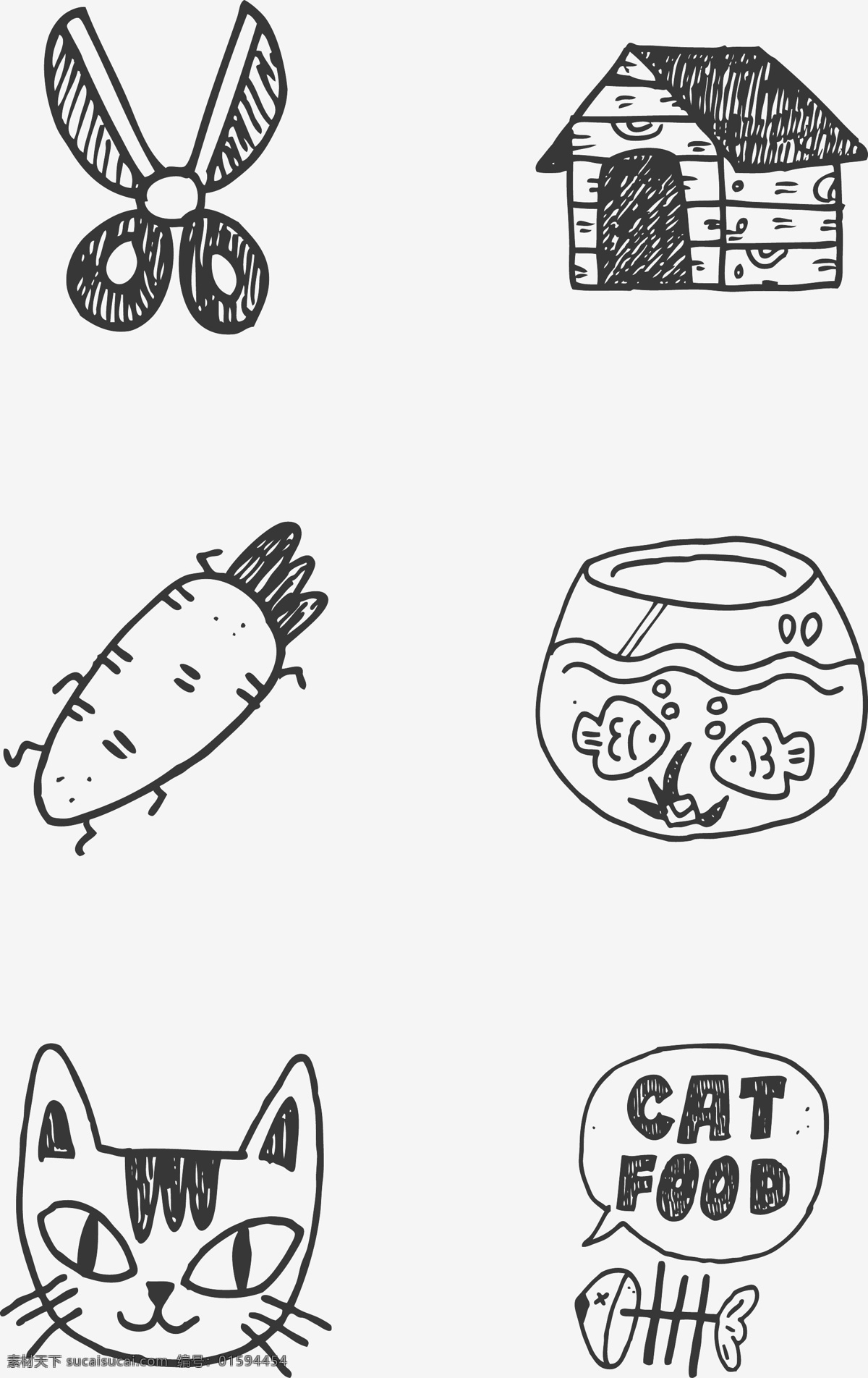 宠物 手绘 卡通 水果 蔬菜 图标 矢量 可爱 动物