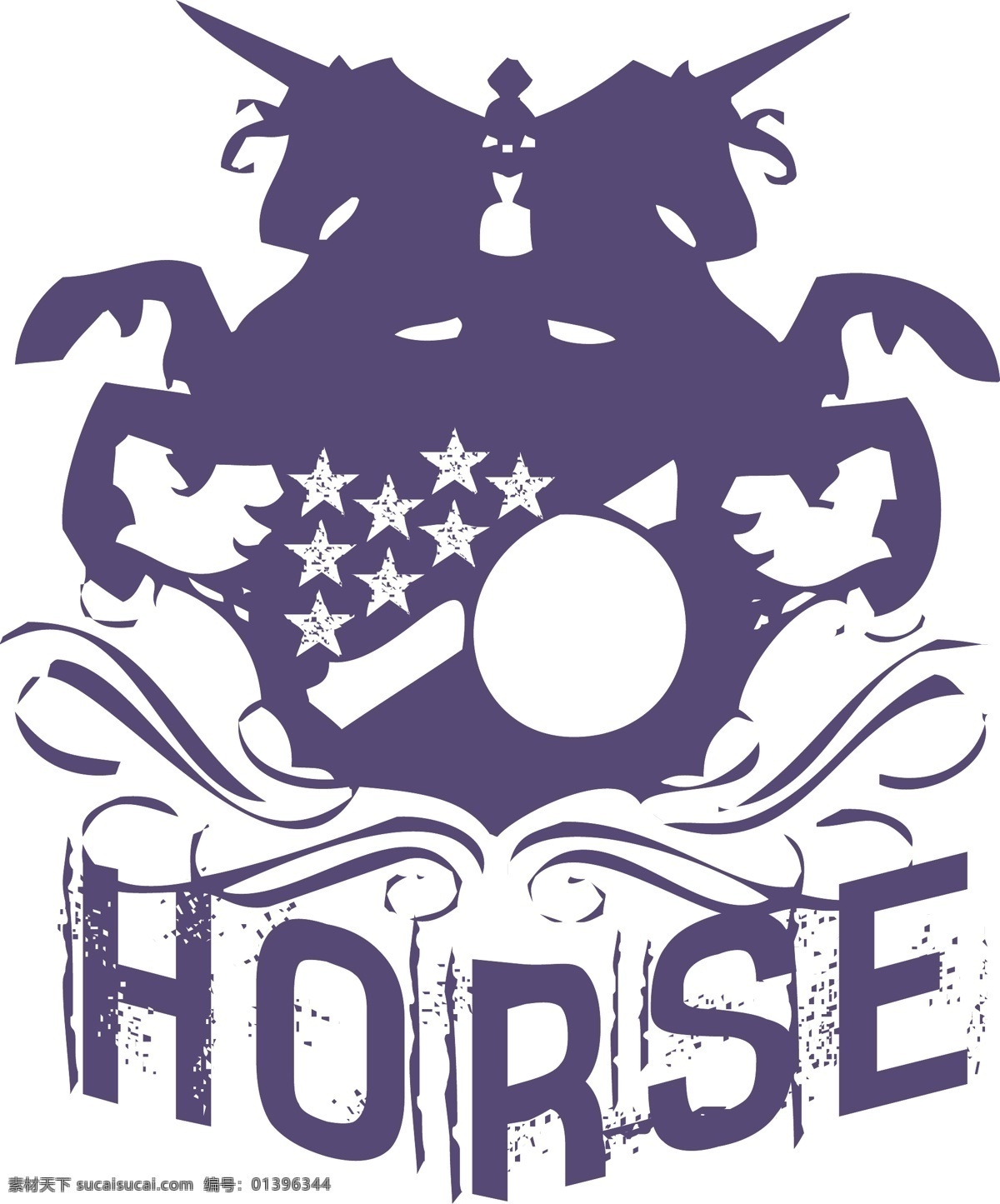 时尚图案 图案背景 双头马 五角星 horse 白色