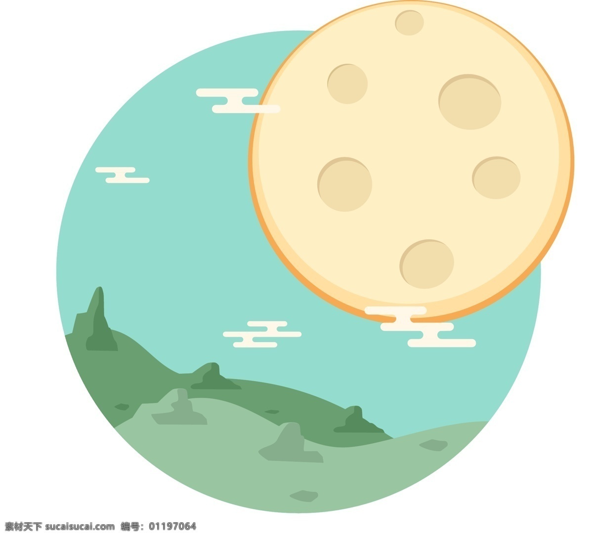 星空 月亮 矢量 元素 中秋 月球 团圆 蓝绿色
