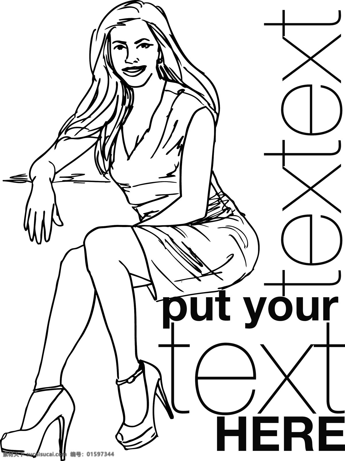 性感 时尚 女孩 矢量 插画 草图 矢量图 矢量人物