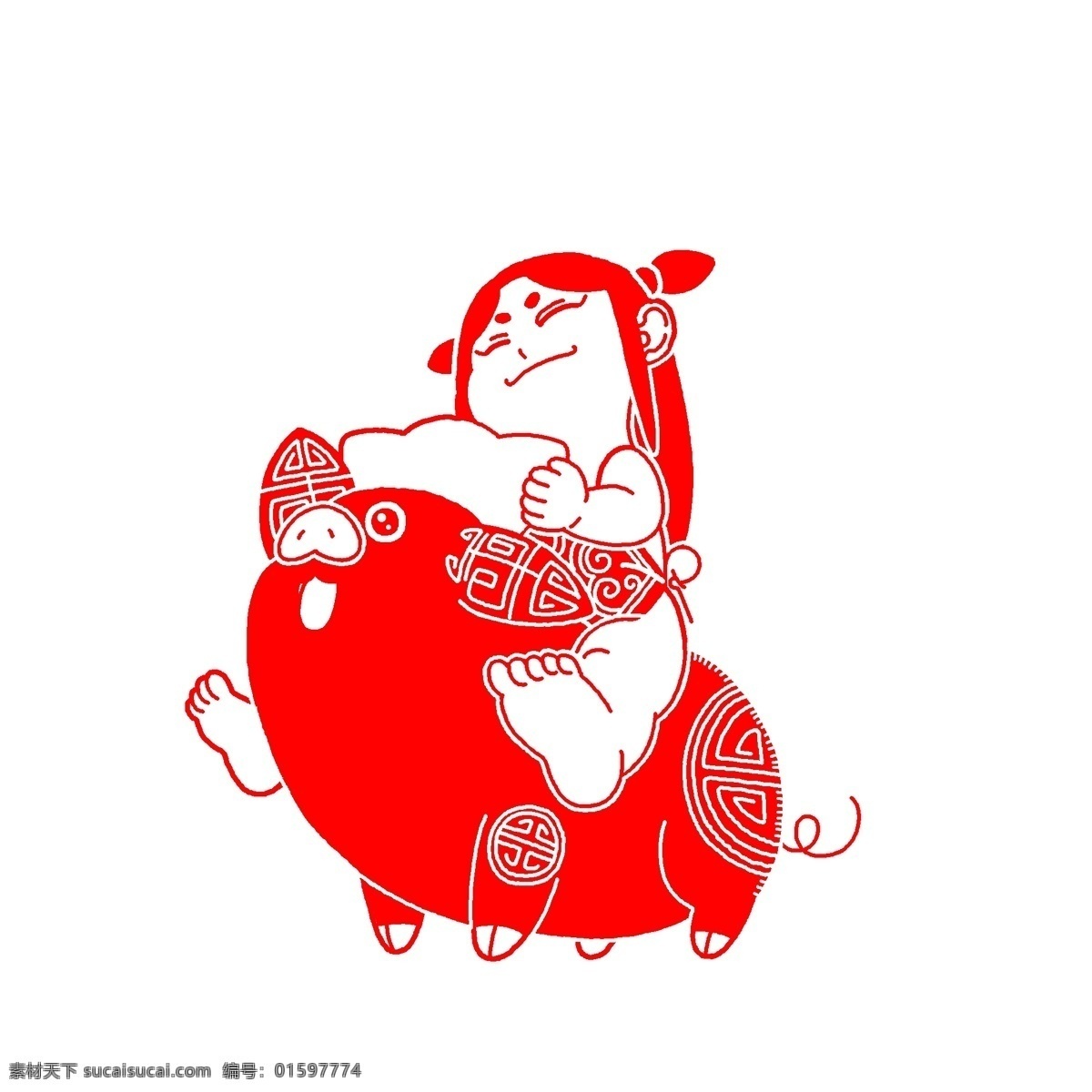 手绘 红色 小 猪 剪纸 镂空的剪纸 红色的小猪 可爱的小猪 可爱的娃娃 红色剪纸