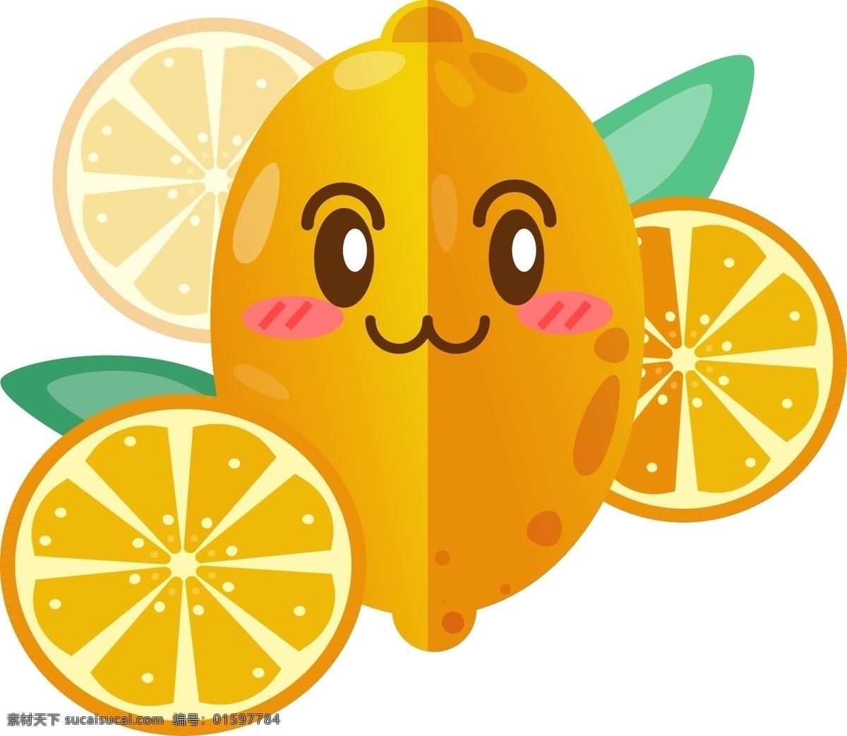卡通 可爱 柠檬 表情 卡通可爱 绿叶 简约 手绘画