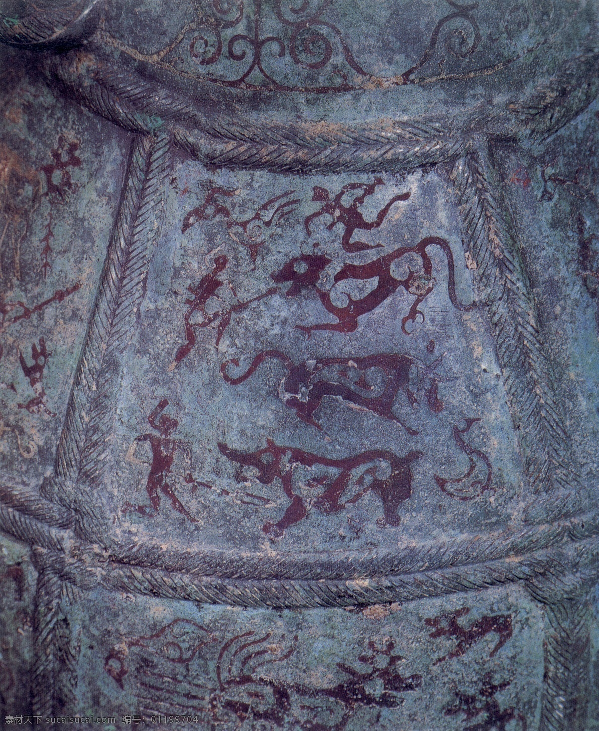 铜壶 镶嵌 狩猎 图 战国 设计素材 民间美术 书画美术 灰色