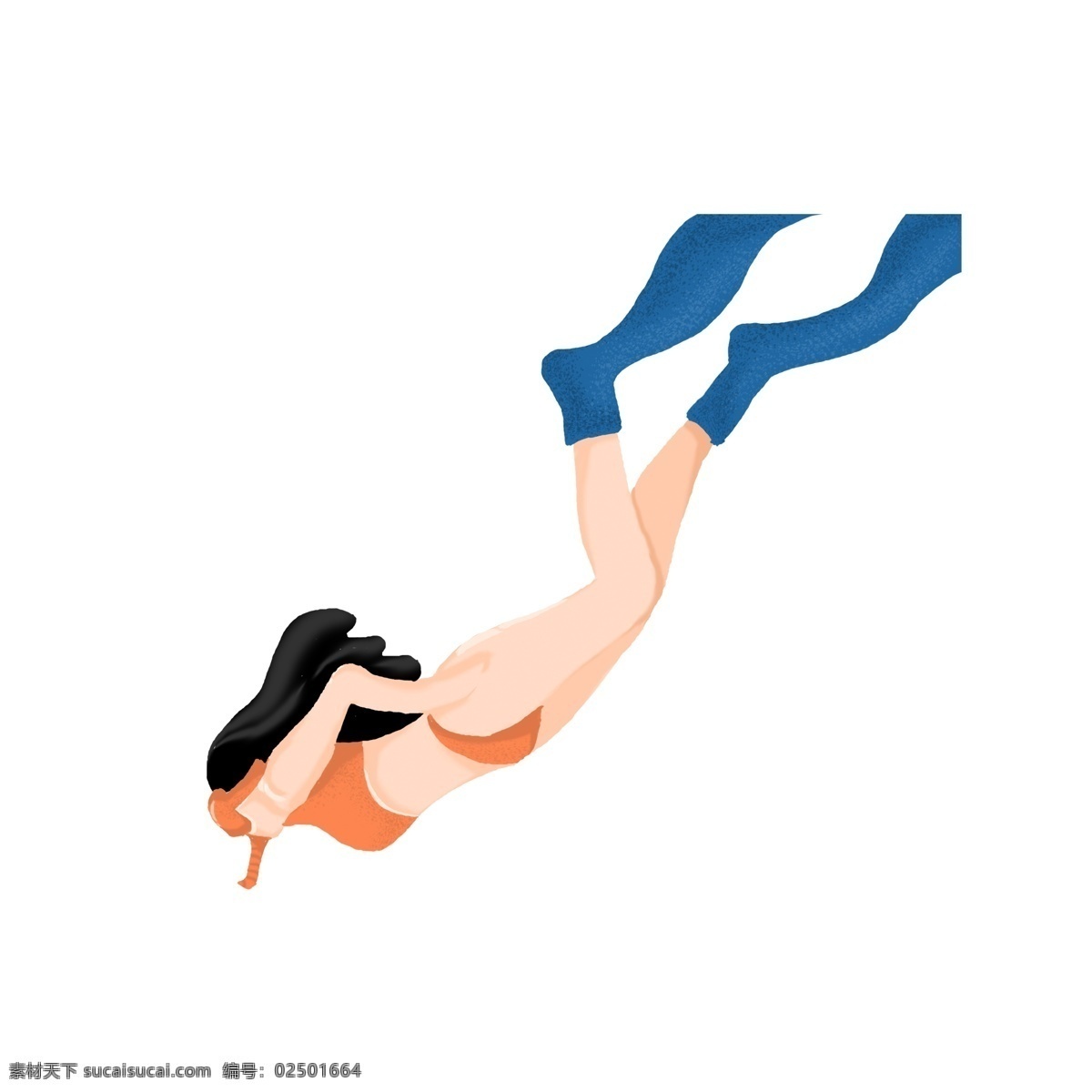 潜水 女孩 手绘 插画 卡通 人物