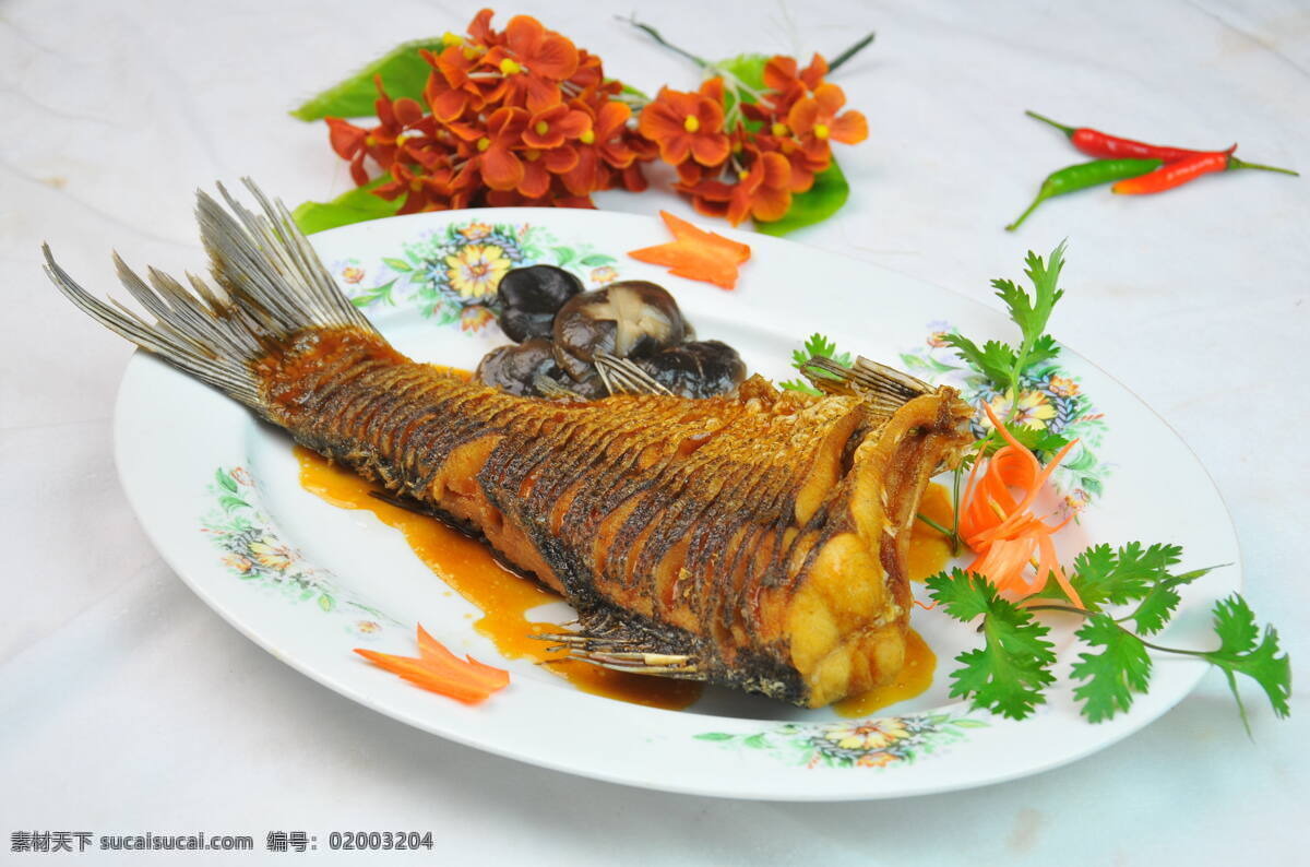香菇烧鱼尾 鱼尾 红烧鱼尾 酱汁鱼尾 传统美食 餐饮美食