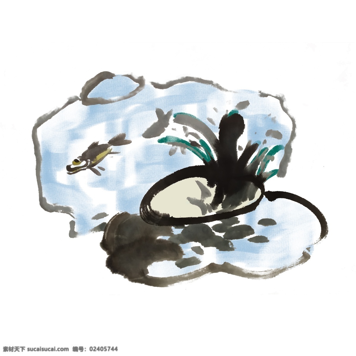 水墨 鱼 草 插画 水墨植物 水墨竹子 黑白风 写意 古风 手绘 竹子 简约 装饰 黑白 国风 花 鸟 虫