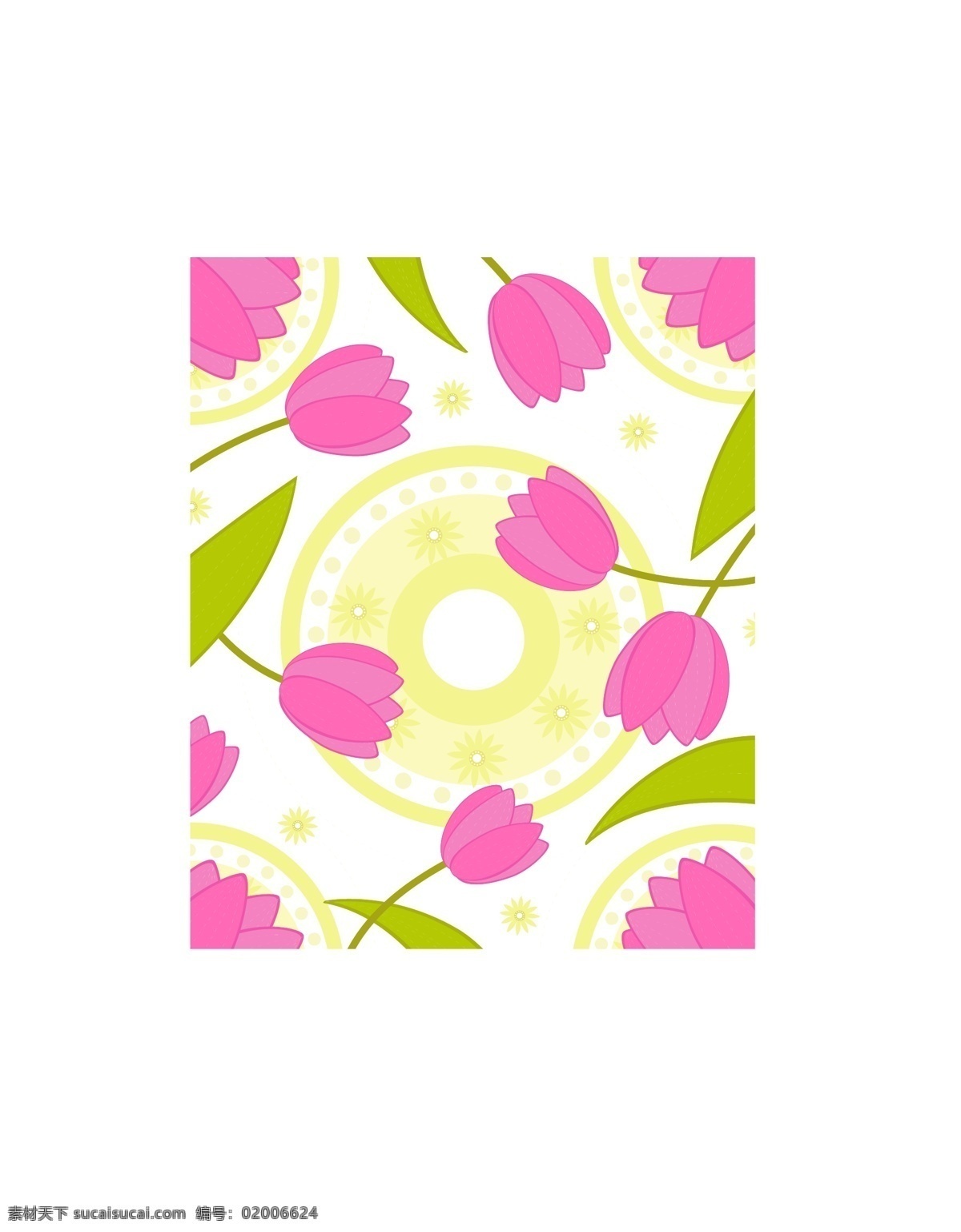 手绘 粉色 郁金香 矢量 装饰 图案 植物 兰花 绿叶 矢量素材 装饰图案