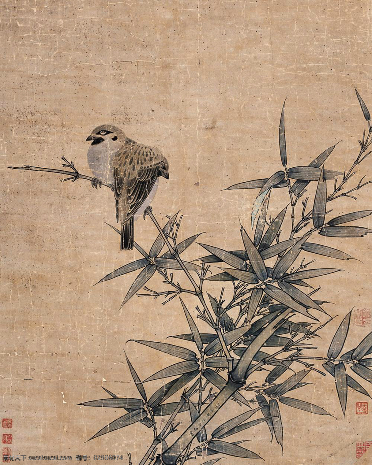 竹雀图 竹 雀 鸟 古画 国画 吴炳 南宋 工笔 古典 古代 印章 绘画 书法 高清 大图 艺术 传统文化 绘画书法 文化艺术