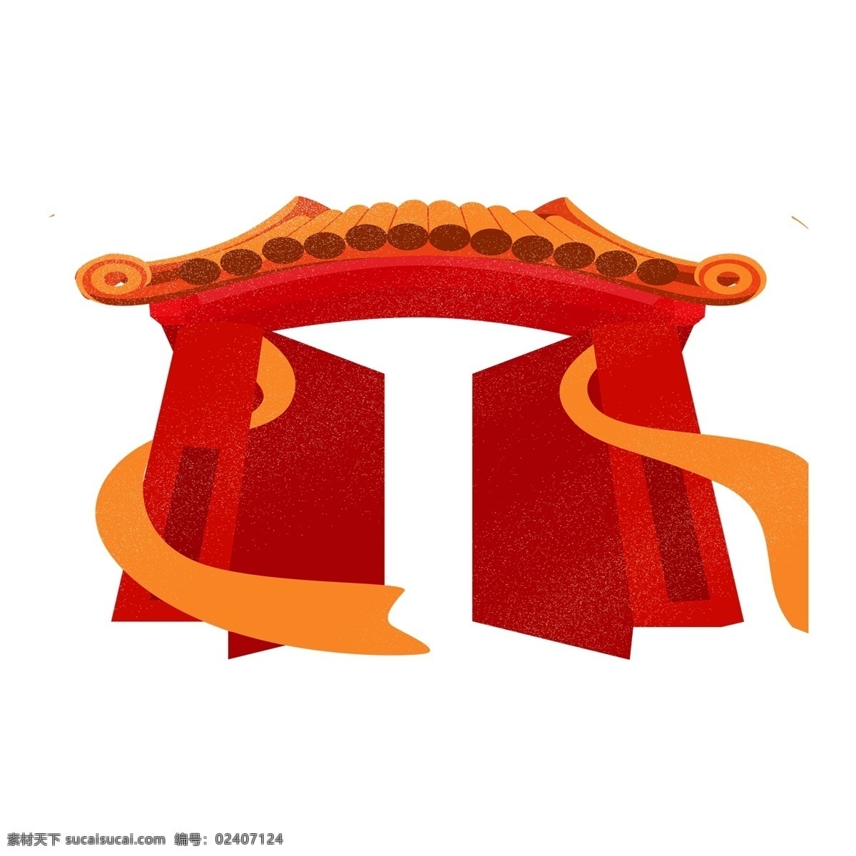 红色 喜庆 门 头 装饰 插画元素 卡通元素 透明素材 装饰图案 门楼 门头