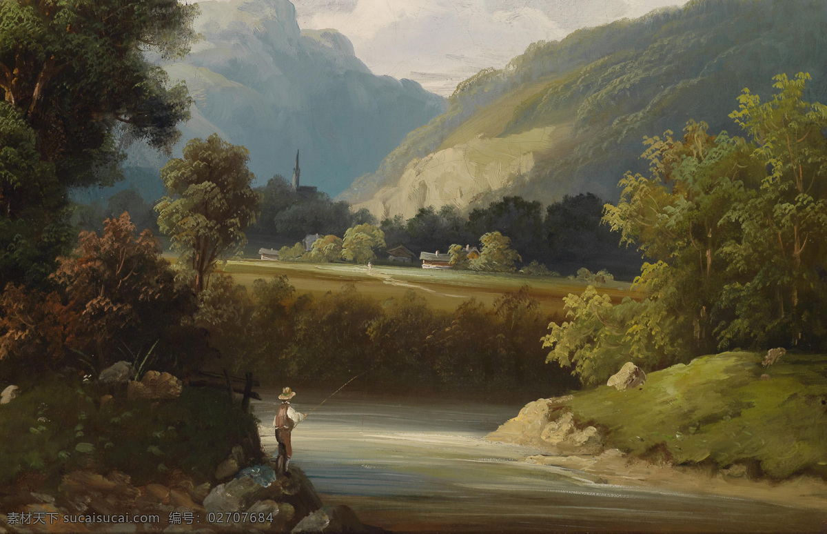 钓鱼 风景油画 风景 油画 模板下载 高清油画 绘画 绘画书法 文化艺术 设计素材 艺术 西洋画 家居装饰素材