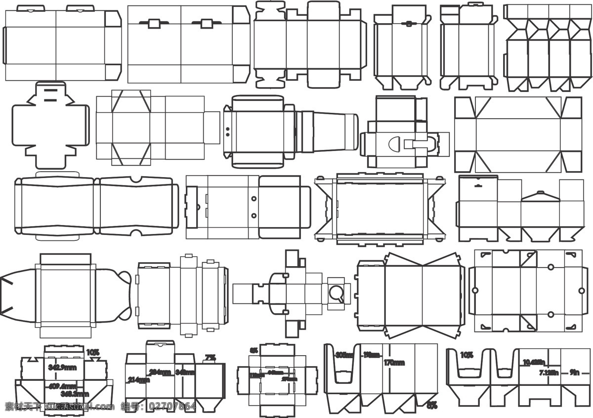 刀线盒型 盒子 盒型 刀线 包装 平面 展开盒 包装设计 矢量