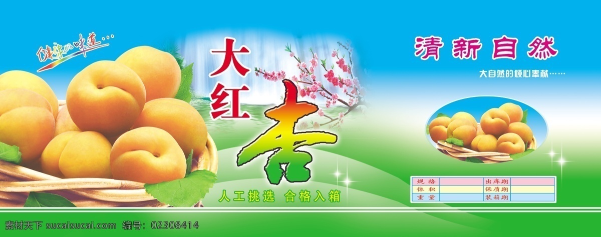 包装设计 广告设计模板 瀑布 清新自然 星光 杏花 源文件 大红 杏 包装 模板下载 大红杏包装 大红杏 健康好味道 一篮杏 杏包装 规格 体积 重量 psd源文件