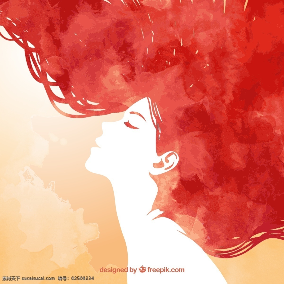水彩 红色 头发 女子 侧 脸 矢量 红色头发 侧脸 人物 彩色