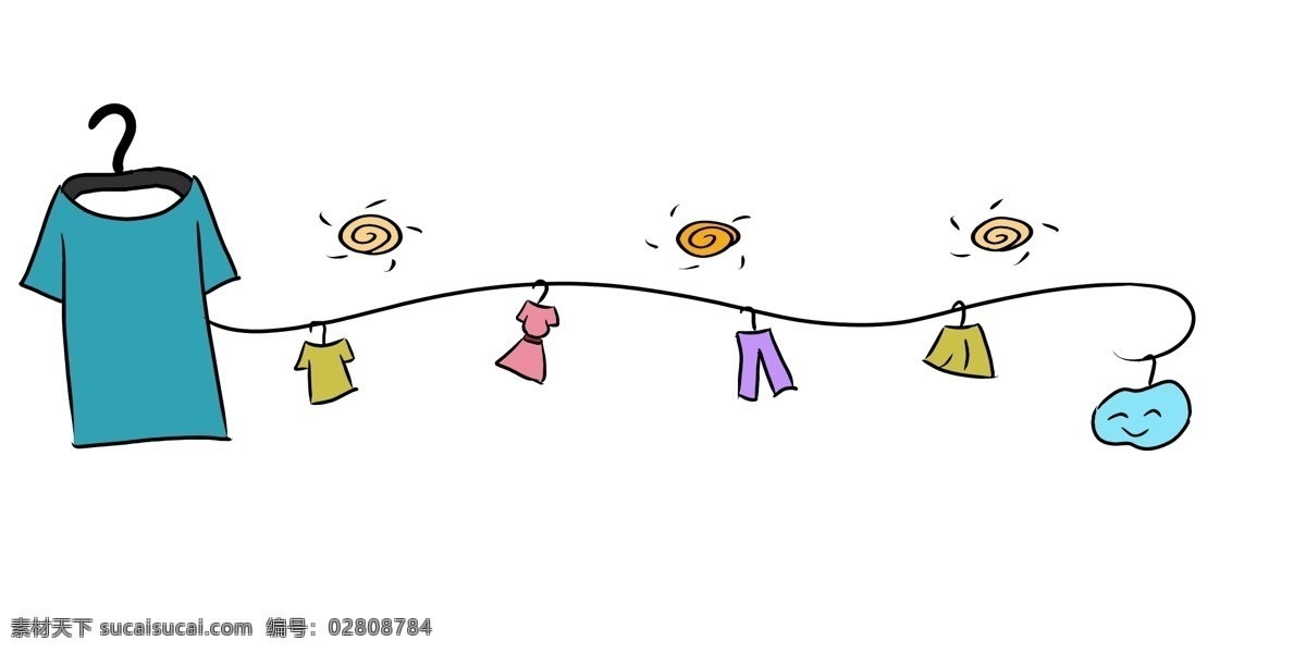 卡通 晾 衣架 分割线 卡通分割线 晾衣架分割线 晾衣绳 服饰 蓝色短袖 创意分割线 分割线装饰 插画