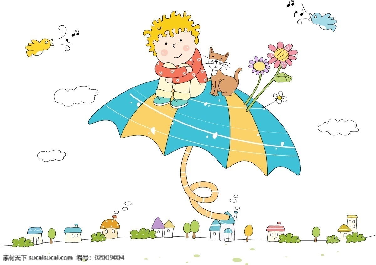 雨伞上的孩子 童话 漫画 雨伞 孩子 白色