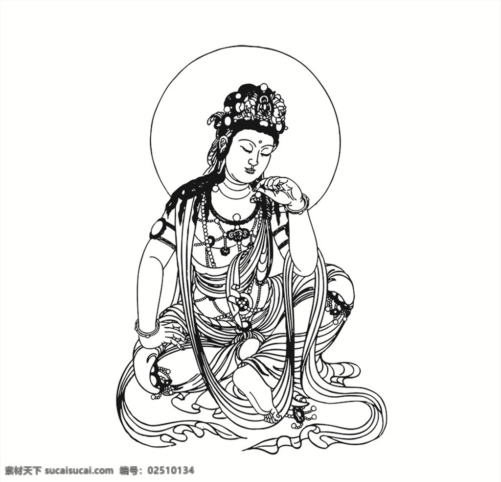 线条图 矢量 传统 人物 菩提萨埵 道众生 觉有情 大觉有情 道心众生 梵语 法王子 究摩罗浮多 童真 菩萨白描图 文化艺术 宗教信仰