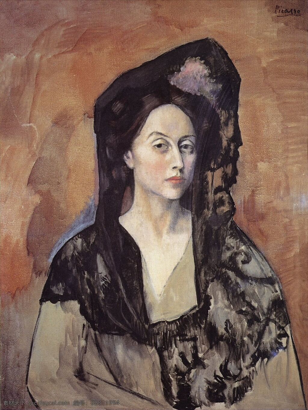 canals 西班牙 画家 巴勃罗 毕加索 抽象 油画 人物 人体 装饰画 benedetta madame de portrait 1905 家居装饰素材