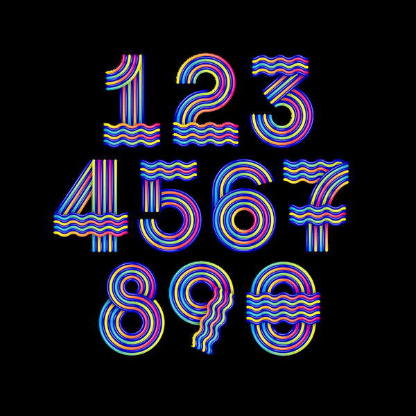 组 彩色 创意 数字 设计素材 曲线 蓝紫 纹理 精美 装饰 艺术字 号码